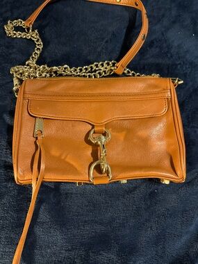 Leather Chain-Trim Shoulder Bag in Cognac